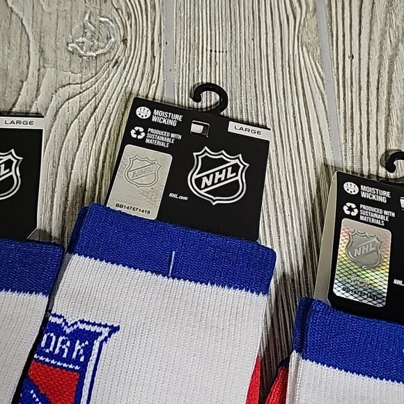 NHL New York Rangers Crew Socks 3 Pairs Size Large NEW - Picture 3 of 9